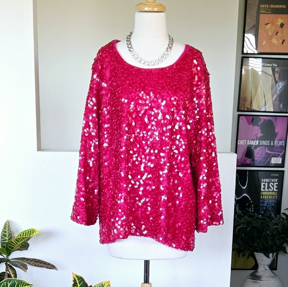 🏷️Eloquii Pink Sequin Longsleeve  Top Love Potion Size 18 - Picture 6 of 14